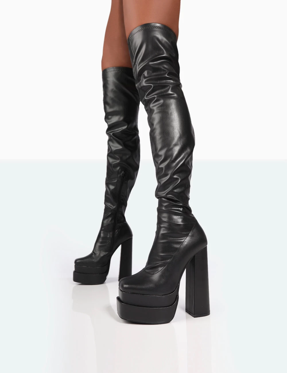 Identity Wide Fit Black Pu Platform Over The Knee Boots 4 Identity Wide Fit Black Pu Platform Over The Knee Boots - Image 2