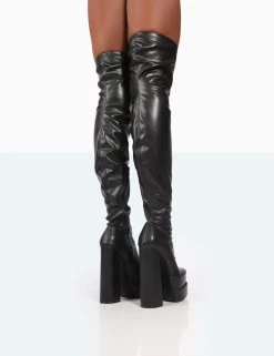 Identity Wide Fit Black Pu Platform Over The Knee Boots 8 Identity Wide Fit Black Pu Platform Over The Knee Boots -Chic Footwear Shop 771A0015 Copy