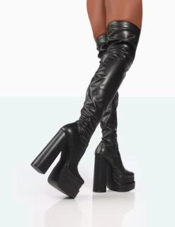 Identity Wide Fit Black Pu Platform Over The Knee Boots 9 Identity Wide Fit Black Pu Platform Over The Knee Boots -Chic Footwear Shop 771A0016 Copy