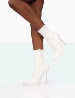Pippa White Sock High Heeled Ankle Boots -Chic Footwear Shop 771A0021