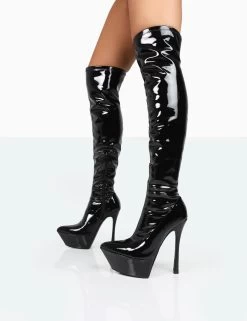 Trixie Black Patent Stiletto Platform Over The Knee Boots 8 Trixie Black Patent Stiletto Platform Over The Knee Boots -Chic Footwear Shop 771A0069