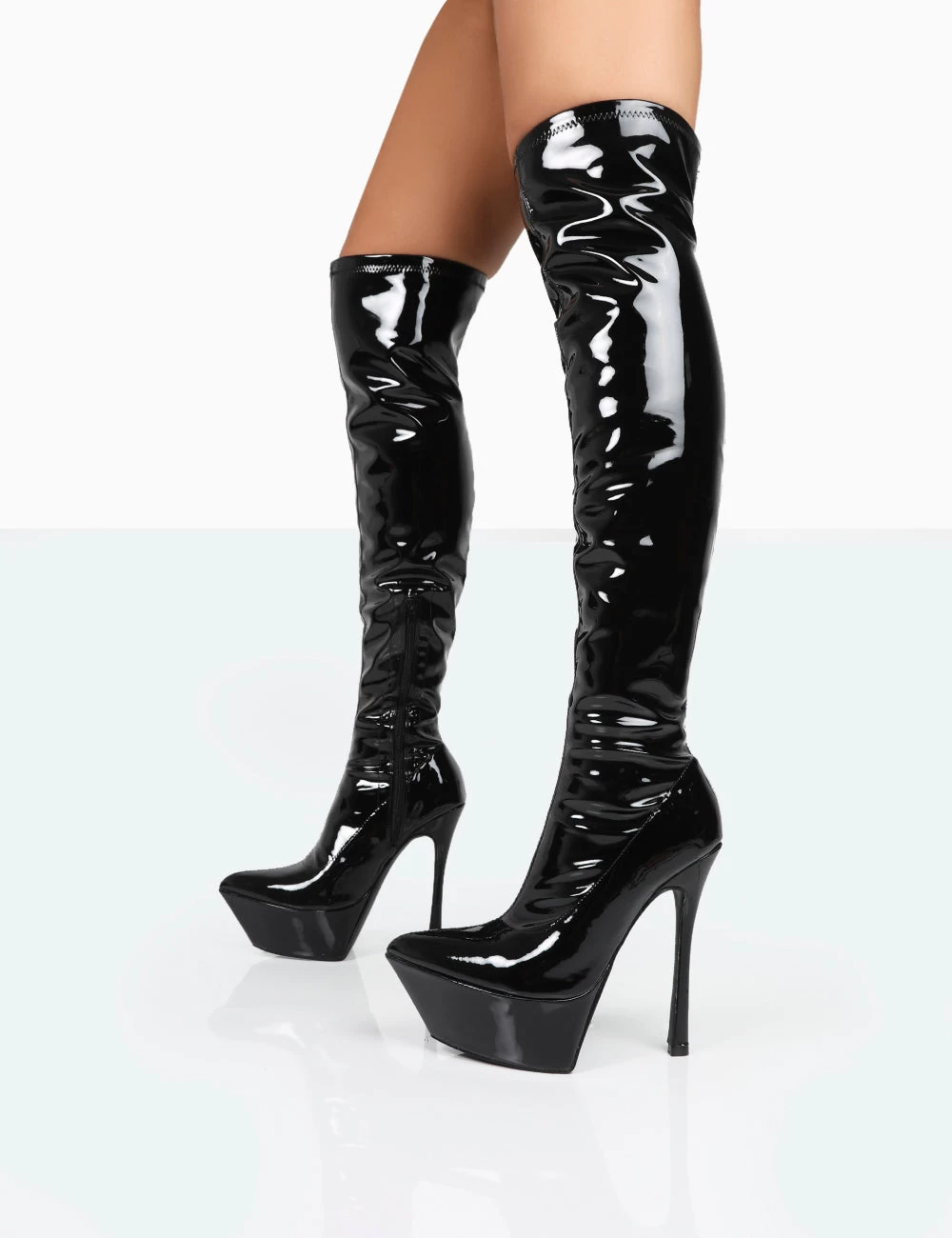 Trixie Black Patent Stiletto Platform Over The Knee Boots 5 Trixie Black Patent Stiletto Platform Over The Knee Boots - Image 3