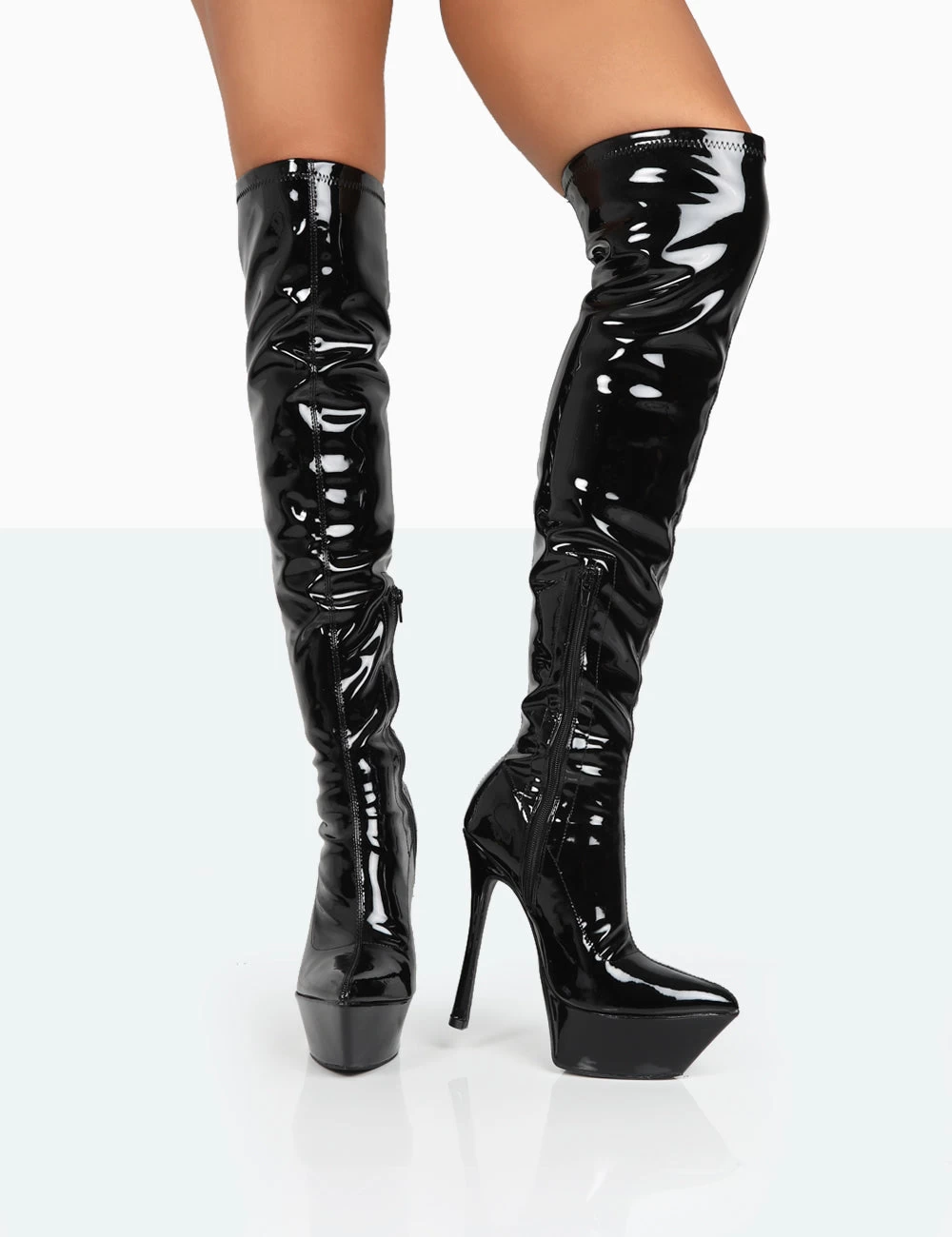 Trixie Black Patent Stiletto Platform Over The Knee Boots 4 Trixie Black Patent Stiletto Platform Over The Knee Boots - Image 2