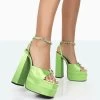 Frozen Lime Satin Sparkly Diamante Strap Open Toe Block Platform Heels -Chic Footwear Shop 771A0076