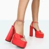 Frozen Red Satin Sparkly Diamante Strap Open Toe Block Platform Heels 2 Frozen Red Satin Sparkly Diamante Strap Open Toe Block Platform Heels -Chic Footwear Shop 771A0080