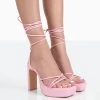 Bring It Pink Pu Square Toe Lace Up Strappy Platform Thin Block Heels 2 Bring It Pink Pu Square Toe Lace Up Strappy Platform Thin Block Heels -Chic Footwear Shop 771A0222