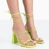 Coco Lime Grain Square Toe Strappy Lace Up Block Heels -Chic Footwear Shop 771A0265