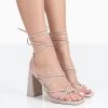 Coco Taupe Grain Square Toe Strappy Lace Up Block Heels -Chic Footwear Shop 771A0270