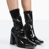 Liberty Black Patent Sock Block Heeled Ankle Boots