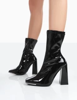 Liberty Wide Fit Black Patent Sock Block Heeled Ankle Boots 9 Liberty Wide Fit Black Patent Sock Block Heeled Ankle Boots -Chic Footwear Shop 771A0276