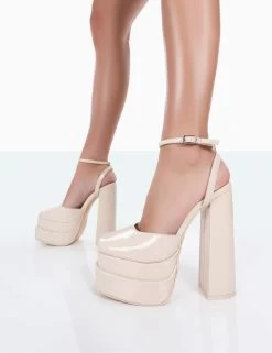 Moonchild Wide Fit Ecru Patent Closed Toe Statement Platform Block Heels 9 Moonchild Wide Fit Ecru Patent Closed Toe Statement Platform Block Heels -Chic Footwear Shop 771A0336