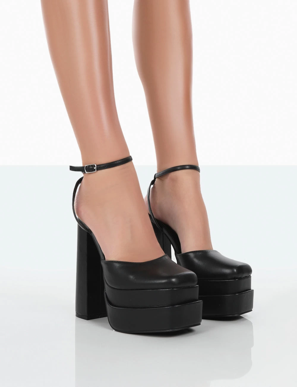 Moonchild Black Pu Closed Toe Statement Platform Block Heels 3 Moonchild Black Pu Closed Toe Statement Platform Block Heels