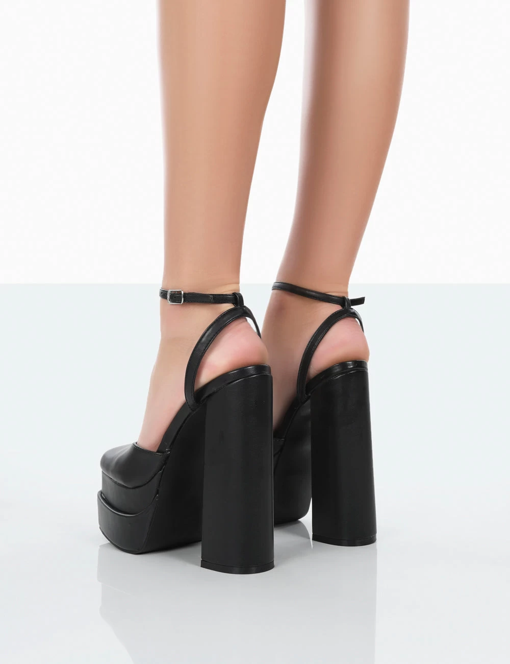 Moonchild Black Pu Closed Toe Statement Platform Block Heels 4 Moonchild Black Pu Closed Toe Statement Platform Block Heels - Image 2