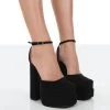 Moonchild Wide Fit Black Faux Suede Closed Toe Statement Platform Block Heels