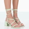 Mabel Wide Fit Mint PU Ankle Tie Mid Block Heeled Sandals