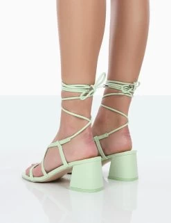 Mabel Wide Fit Mint PU Ankle Tie Mid Block Heeled Sandals -Chic Footwear Shop 771A0428