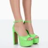 Kylie Wide Fit Lime Patent High Heel Peep Toe Platform Block Heels