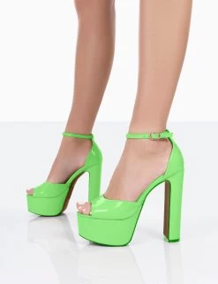 Kylie Wide Fit Lime Patent High Heel Peep Toe Platform Block Heels -Chic Footwear Shop 771A0545 4947ee23 6492 4df2 ab17 a0d50b5eb0c4