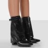 Fyre Black Croc Pointed Toe Block Heeled Ankle Boots -Chic Footwear Shop 771A0739