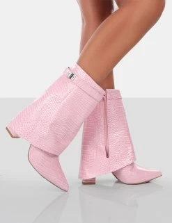 Fyre Baby Pink Croc Pointed Toe Block Heeled Ankle Boots 9 Fyre Baby Pink Croc Pointed Toe Block Heeled Ankle Boots -Chic Footwear Shop 771A0742
