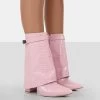 Fyre Baby Pink Croc Pointed Toe Block Heeled Ankle Boots