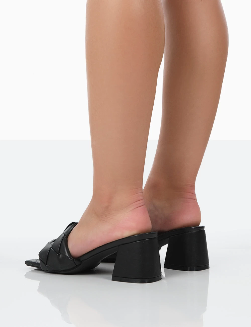 Play Nice Black PU Woven Square Toe Block Mid Heeled Sandals 4 Play Nice Black PU Woven Square Toe Block Mid Heeled Sandals - Image 2