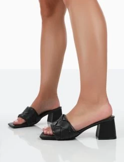 Play Nice Black PU Woven Square Toe Block Mid Heeled Sandals 9 Play Nice Black PU Woven Square Toe Block Mid Heeled Sandals -Chic Footwear Shop 771A0794