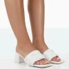 Play Nice White PU Woven Square Toe Block Mid Heeled Sandals -Chic Footwear Shop 771A0796