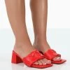 Play Nice Red PU Woven Square Toe Block Mid Heeled Sandals 2 Play Nice Red PU Woven Square Toe Block Mid Heeled Sandals -Chic Footwear Shop 771A0800