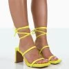 Misha Lime Square Toe Strappy Lace Up Thin Block Heels -Chic Footwear Shop 771A0808
