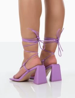 Atlas Purple Patent Square Toe Lace Up Flared Mid Block Heeled Sandals 8 Atlas Purple Patent Square Toe Lace Up Flared Mid Block Heeled Sandals -Chic Footwear Shop 771A0830