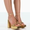 Boujee Gold Metallic Square Toe Strappy Block Heels -Chic Footwear Shop 771A0846