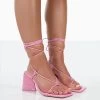 Atlas Pink Croc Square Toe Lace Up Flared Mid Block Heeled Sandals