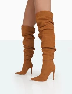 Lariza Tan Faux Suede Pointed Toe Stiletto Over The Knee Boots 8 Lariza Tan Faux Suede Pointed Toe Stiletto Over The Knee Boots -Chic Footwear Shop 771A0937