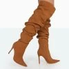 Lariza Tan Faux Suede Pointed Toe Stiletto Over The Knee Boots
