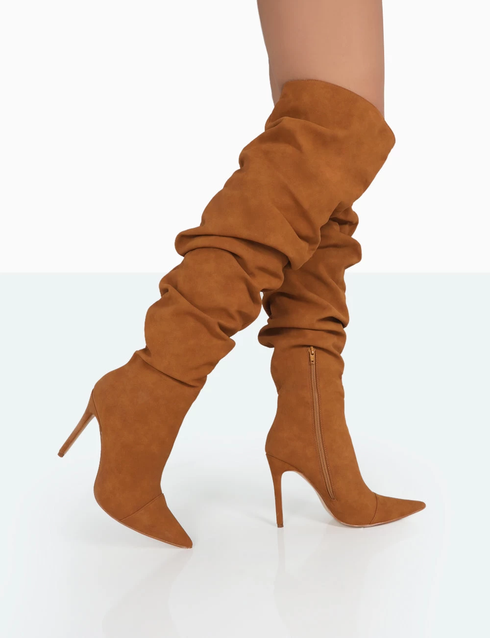 Lariza Tan Faux Suede Pointed Toe Stiletto Over The Knee Boots 3 Lariza Tan Faux Suede Pointed Toe Stiletto Over The Knee Boots