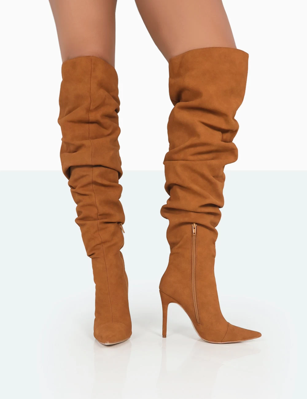 Lariza Tan Faux Suede Pointed Toe Stiletto Over The Knee Boots 4 Lariza Tan Faux Suede Pointed Toe Stiletto Over The Knee Boots - Image 2
