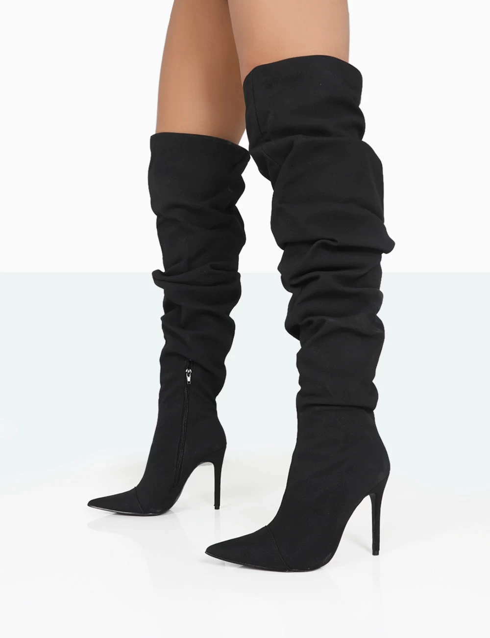 Lariza Black Faux Suede Pointed Toe Stiletto Over The Knee Boots 4 Lariza Black Faux Suede Pointed Toe Stiletto Over The Knee Boots - Image 2