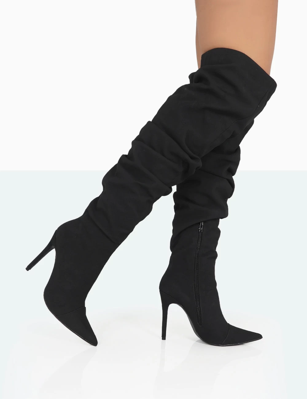 Lariza Black Faux Suede Pointed Toe Stiletto Over The Knee Boots 3 Lariza Black Faux Suede Pointed Toe Stiletto Over The Knee Boots