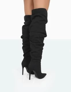 Lariza Black Faux Suede Pointed Toe Stiletto Over The Knee Boots 9 Lariza Black Faux Suede Pointed Toe Stiletto Over The Knee Boots -Chic Footwear Shop 771A0949