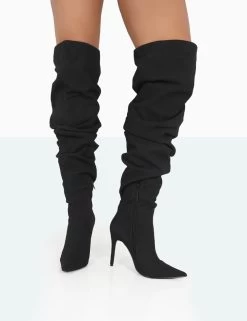 Lariza Black Faux Suede Pointed Toe Stiletto Over The Knee Boots 8 Lariza Black Faux Suede Pointed Toe Stiletto Over The Knee Boots -Chic Footwear Shop 771A0951