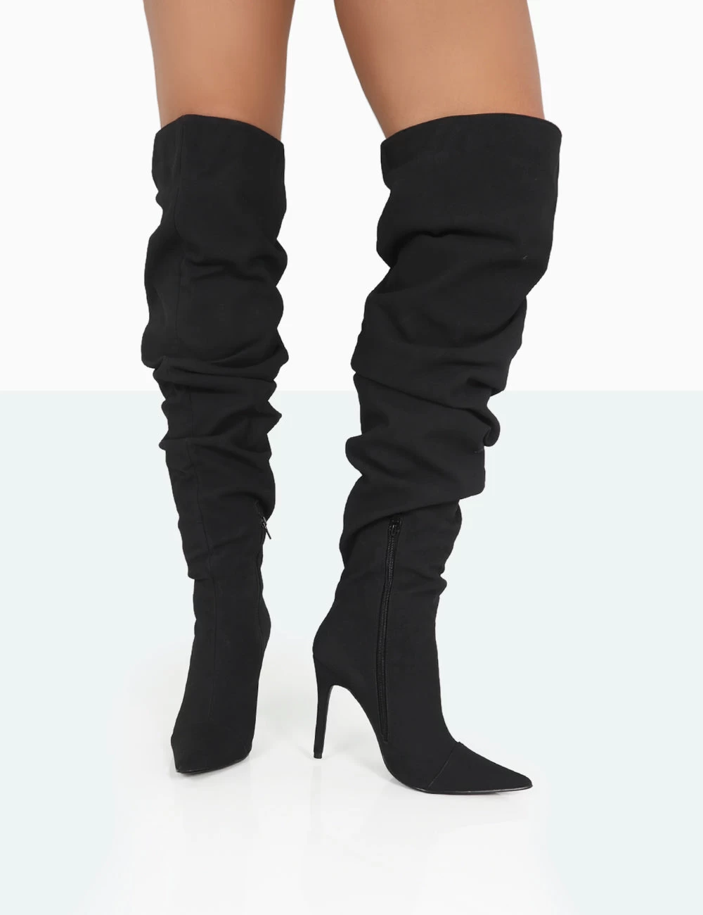 Lariza Black Faux Suede Pointed Toe Stiletto Over The Knee Boots 5 Lariza Black Faux Suede Pointed Toe Stiletto Over The Knee Boots - Image 3