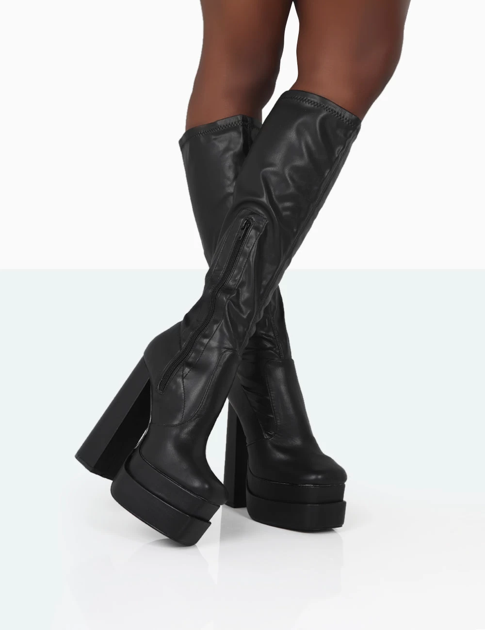 Passive Wide Fit Black Pu Square Toe Platform Block High Heel Over The Knee Boots 4 Passive Wide Fit Black Pu Square Toe Platform Block High Heel Over The Knee Boots - Image 2