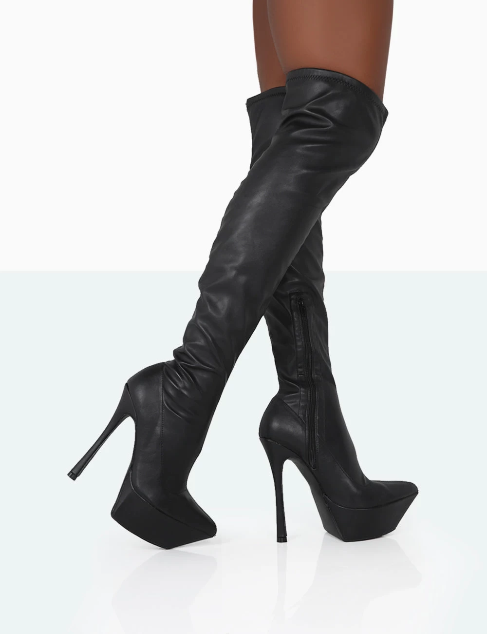 Trixie Black Grain Pu Stiletto Platform Over The Knee Boots 3 Trixie Black Grain Pu Stiletto Platform Over The Knee Boots