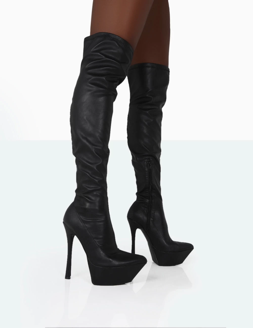 Trixie Black Grain Pu Stiletto Platform Over The Knee Boots 6 Trixie Black Grain Pu Stiletto Platform Over The Knee Boots - Image 4