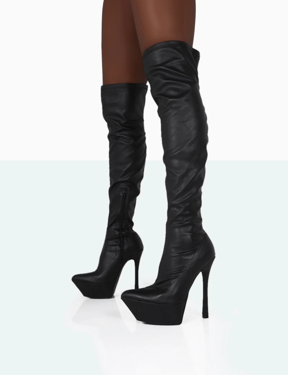Trixie Black Grain Pu Stiletto Platform Over The Knee Boots 4 Trixie Black Grain Pu Stiletto Platform Over The Knee Boots - Image 2