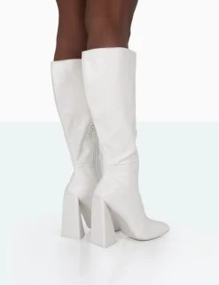 Senna Wide Fit Ecru PU Knee High Heeled Boots -Chic Footwear Shop 771A0987