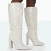 Posie Wide Fit Ecru Croc Knee High Block Heel Boots -Chic Footwear Shop 771A0992