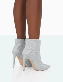 Verona Wide Fit Silver Sparkly Diamante Stiletto Ankle Boots 8 Verona Wide Fit Silver Sparkly Diamante Stiletto Ankle Boots -Chic Footwear Shop 771A0995