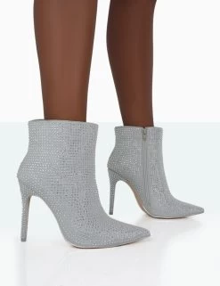 Verona Wide Fit Silver Sparkly Diamante Stiletto Ankle Boots 9 Verona Wide Fit Silver Sparkly Diamante Stiletto Ankle Boots -Chic Footwear Shop 771A0996